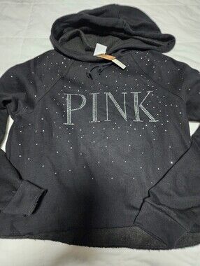 PINK Victoria's Secret Black Rhinestone Logo Hoodie